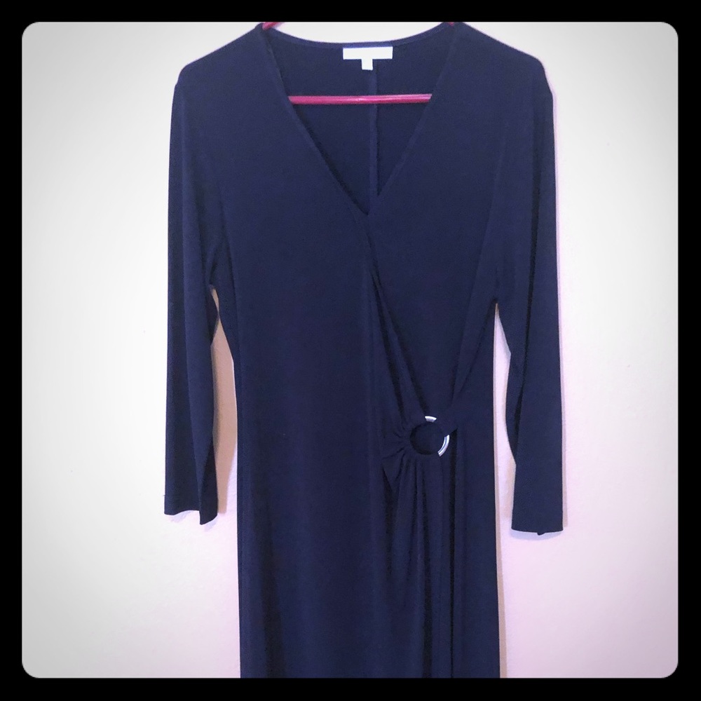 Long-sleeved Navy Dress; Ring accent
